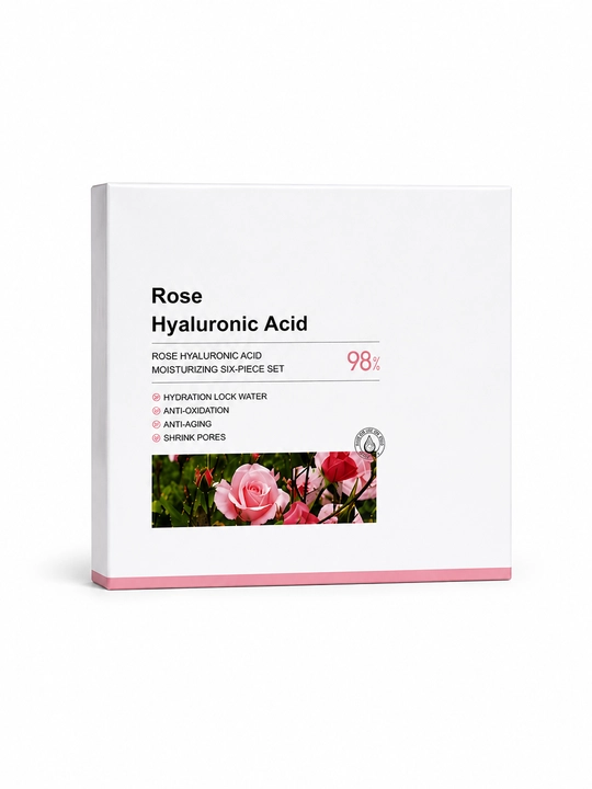 Подарочный набор для ухода за лицом Rose Hyaluronic Acid, 6 в 1 — увлажнение, сияние