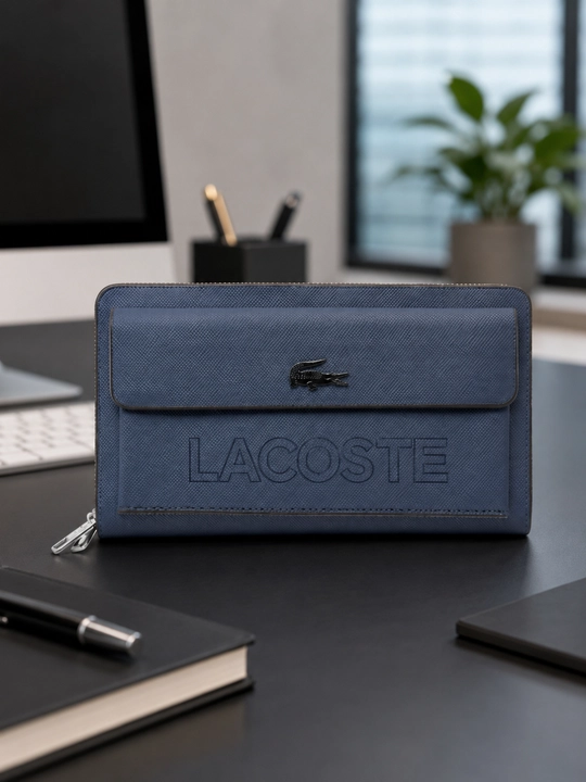Мужской клатч-портмоне в стиле Lacoste на молнии для документов и телефона - 