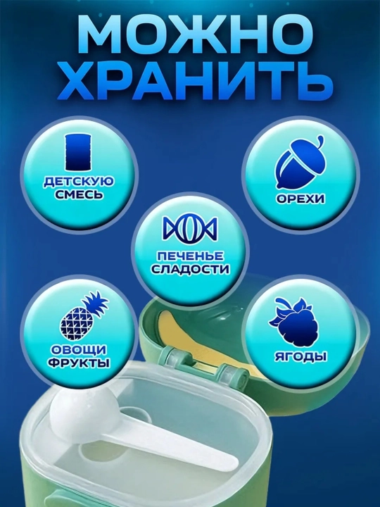 Контейнер для детского питания и сухой смеси, каши с ложкой, 400 мл, с герметичной крышкой