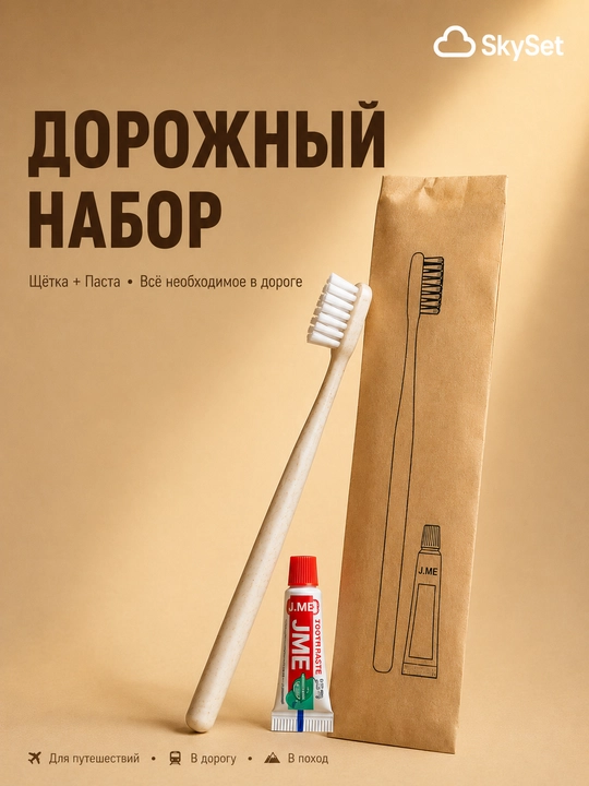 Eco зубная щетка мягкая, с мини зубной пастой, в крафтовой упаковке "SkySet" 10, 20, 30 шт - 