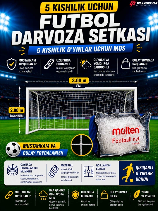 Molten futbol darvoza setkasi — har bir o‘yinda ishonch beradigan mustahkamlik - 