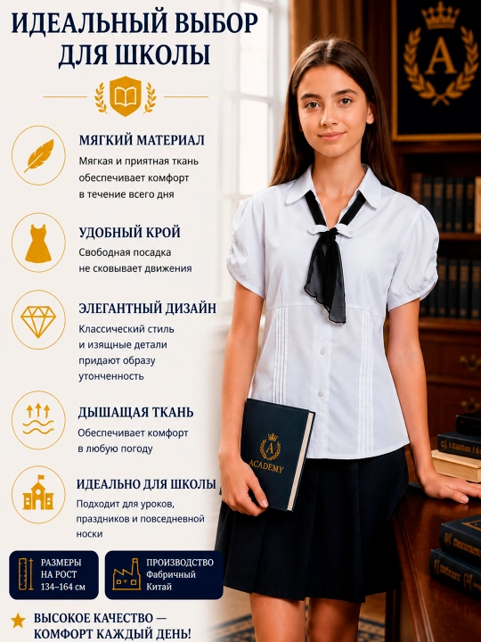 Школьная блузка для девочек, с коротким рукавом