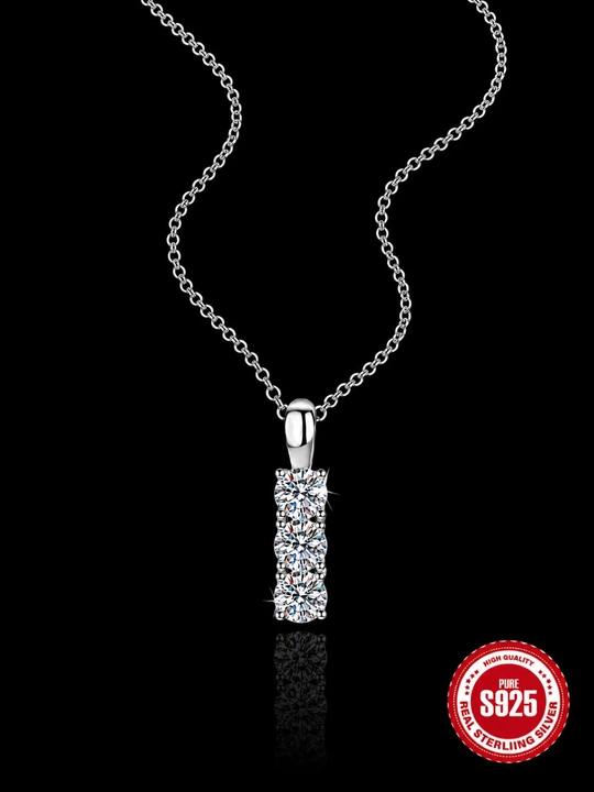 SILVERME 925 probali kumushdan yasalgan ayollar marjoni, GRA Moissanite marjoni bilan, uchta toshga mo‘ljallangan
