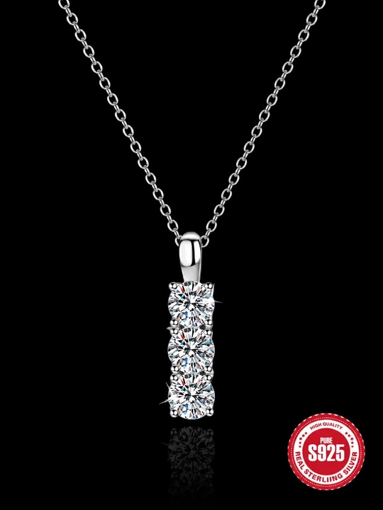 SILVERME 925 probali kumushdan yasalgan ayollar marjoni, GRA Moissanite marjoni bilan, uchta toshga mo‘ljallangan