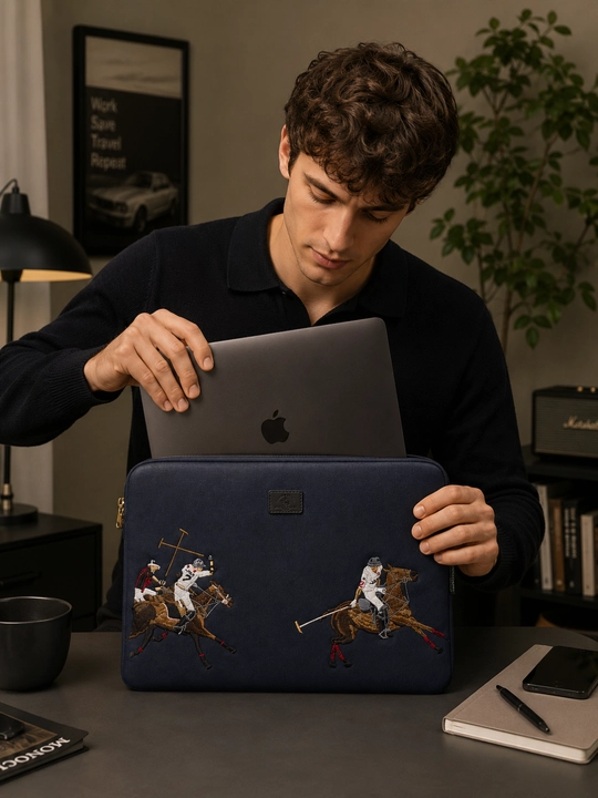 Чехол для ноутбука с вышивкой Polo, 13–15.6 дюйма, на молнии, черный/синий