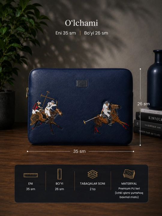 Чехол для ноутбука с вышивкой Polo, 13–15.6 дюйма, на молнии, черный/синий