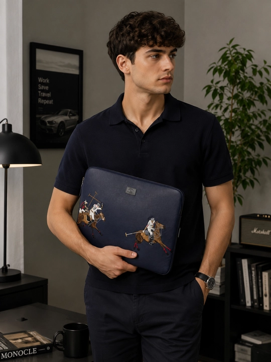 Чехол для ноутбука с вышивкой Polo, 13–15.6 дюйма, на молнии, черный/синий