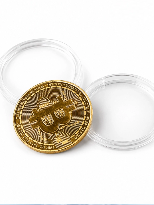 Bitcoin suvenir tangasi, kolleksiya uchun kriptovalyuta tangasi, plastik kapsulada