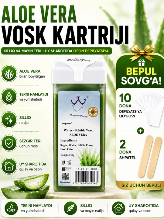 Depilyatsiya uchun vosk kartriji, 150 g, +10 salfetka va 2 ta shpateli - 