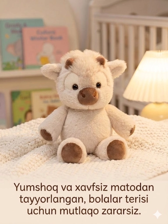 Bolalar uchun buqacha yumshoq o‘yinchog‘i, baxmal o‘yinchoq, sovg‘a, 45 sm