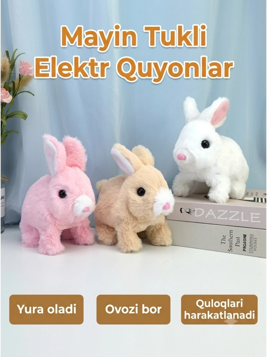 Harakatlanuvchi va chiyillaydigan yumshoq quyoncha o‘yinchoq, batareyali interaktiv quyon