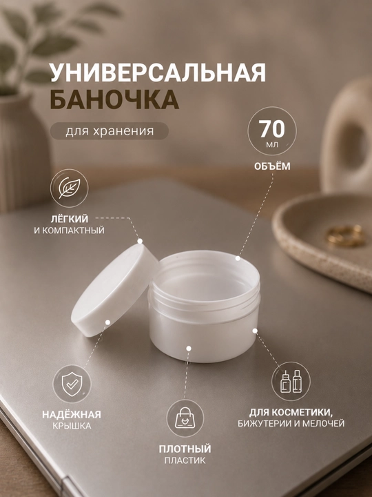 Kosmetika uchun 70 ml banka, krem va balzam saqlash uchun plastik idish - 