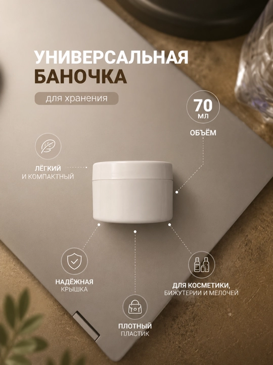 Контейнер для косметики 70 мл, баночка для крема и бальзама, пластиковая тара