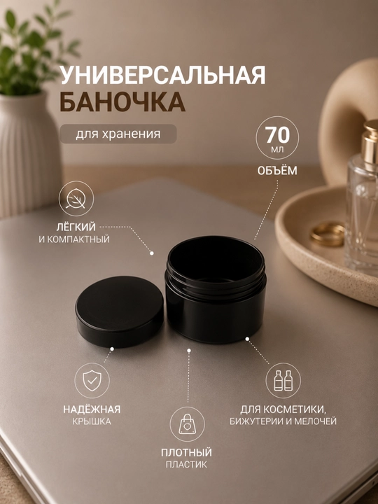 Kosmetika uchun 70 ml banka, krem va balzam saqlash uchun plastik idish