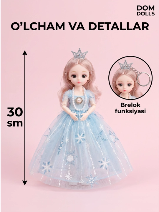 Musiqiy qo'g'irchoq qizlar uchun, chiroyli libosda, sovg'abop qutida, 30 sm