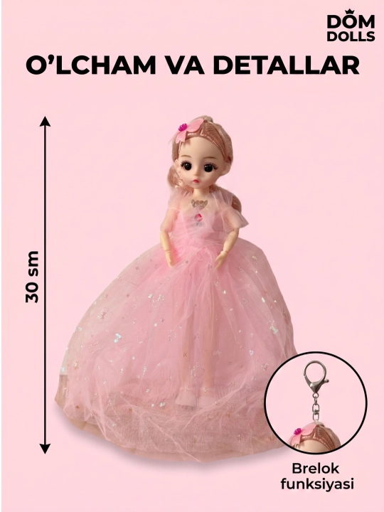 Musiqiy qo'g'irchoq qizlar uchun, chiroyli libosda, sovg'abop qutida, 30 sm