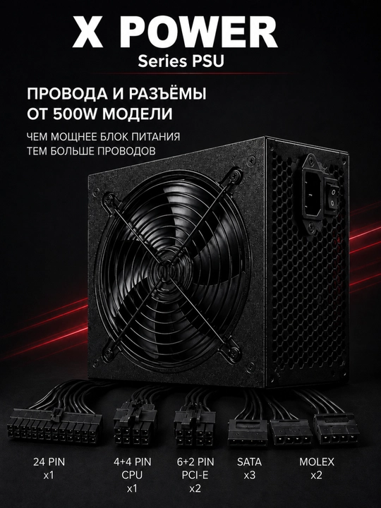 Блок питания X Power ATX 80 PLUS, с защитой от перенапряжения