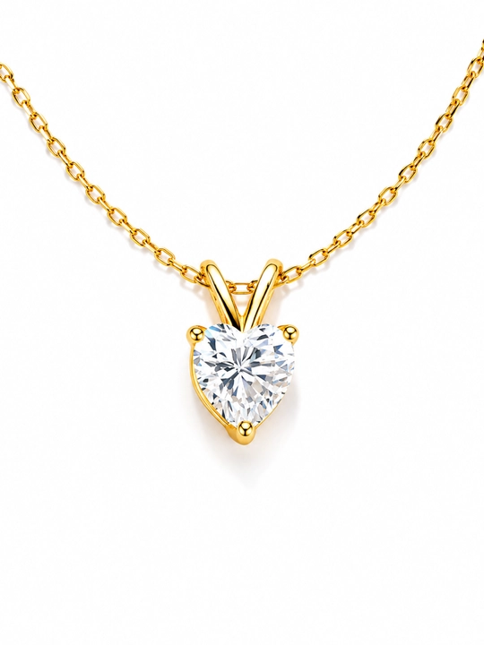 ALIXANDRA 925 Proba Kumush Yurak Kulonli Zanjir, GRA Moissanite, 18K Oltin Qoplamali