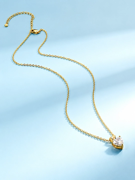 ALIXANDRA 925 Proba Kumush Yurak Kulonli Zanjir, GRA Moissanite, 18K Oltin Qoplamali