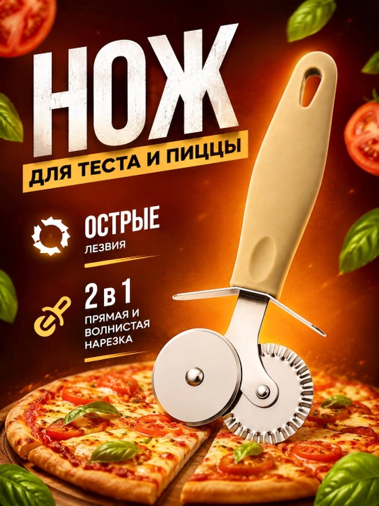 Xamir va pitsa uchun 2 ta 1 da pichoq, tekis va tishli tig‘ bilan - 