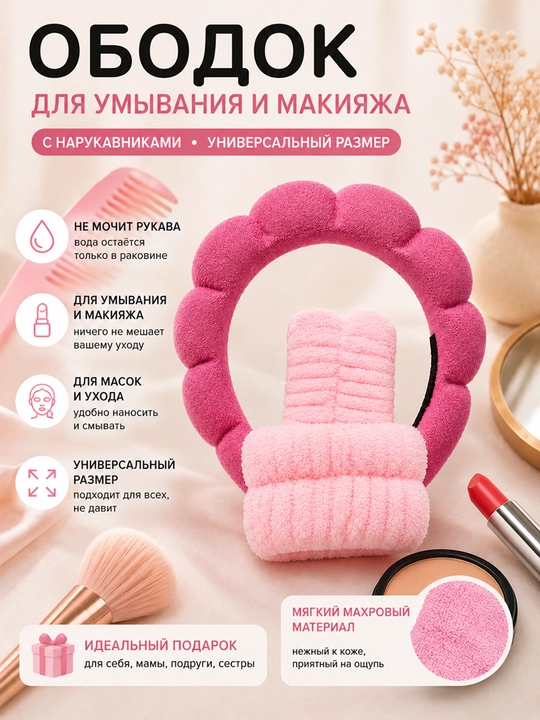 Ободок для умывания, повязка на голову, для волос, косметическая, для макияжа - 