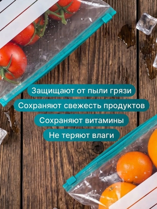 Ko`p marta ishlatiladigan zip-paketlar oziq ovqat, ko`kat, meva muzlatish va saqlash uchun
