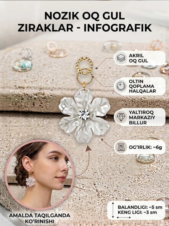 Ayollar uchun nafis zirak, kundalik va bayram uchun zamonaviy taqinchoq