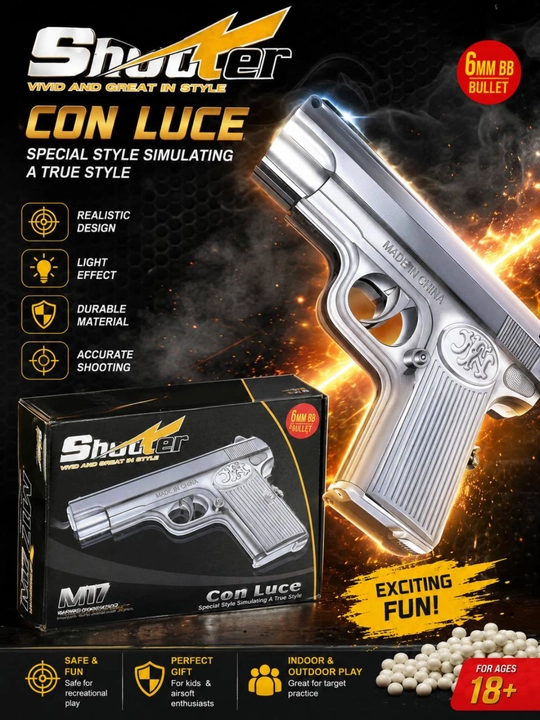 Glock AirSoft quroli, bolalar uchun metall to'pponcha, pnevmatik - 