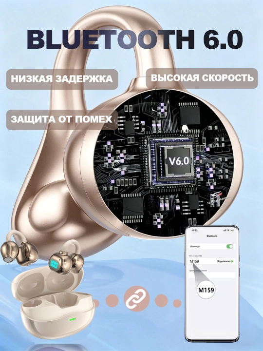 Беспроводные наушники  SadoMax, Hi-Fi, Android и iPhone, Чистый звук, Гарантия 12 месяцев