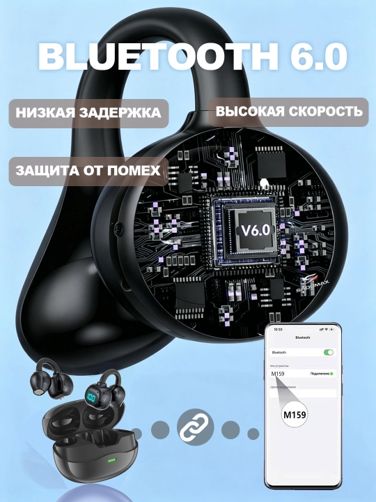Беспроводные наушники  SadoMax, Hi-Fi, Android и iPhone, Чистый звук, Гарантия 12 месяцев