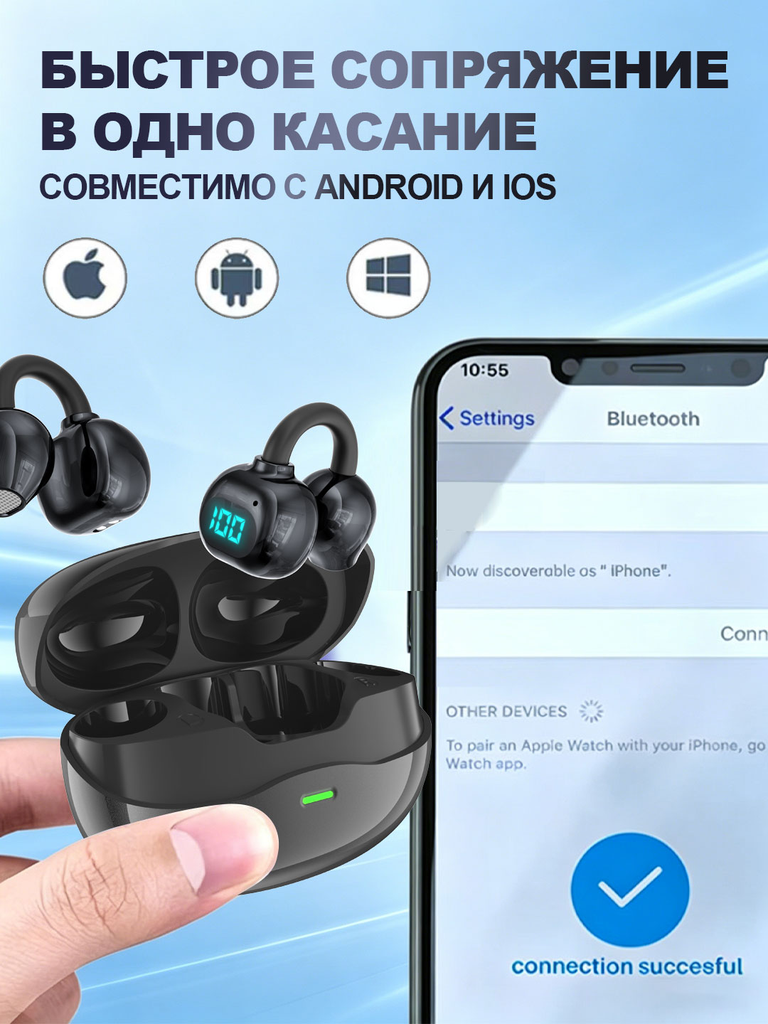Беспроводные наушники  SadoMax, Hi-Fi, Android и iPhone, Чистый звук, Гарантия 12 месяцев