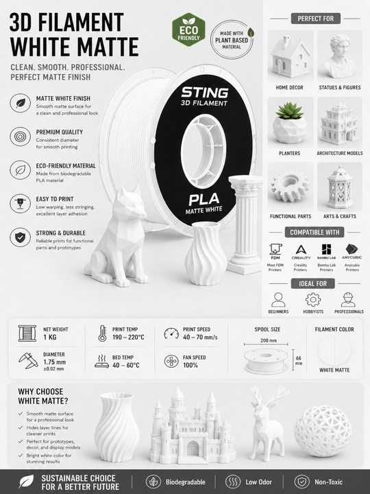 STING PLA MATT va PRO filament – 3D printer va 3D ruchka  uchun yuqori sifatli, 1.75 mm