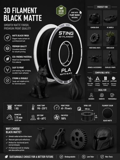 STING PLA PRO и матовый пластик  – качественный филамент для 3D принтера и ручки, 1.75 мм