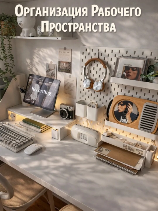 Мудборд пегборд с полками и держателями, органайзер настенный, перфорированная панель