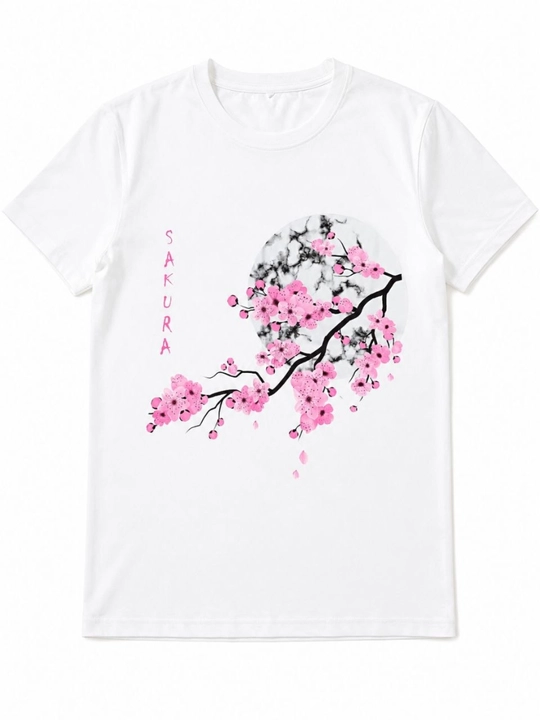Ayollar uchun Sakura printlifutbolka,  yozgi casual futbolka, paxtali kundalik kiyim