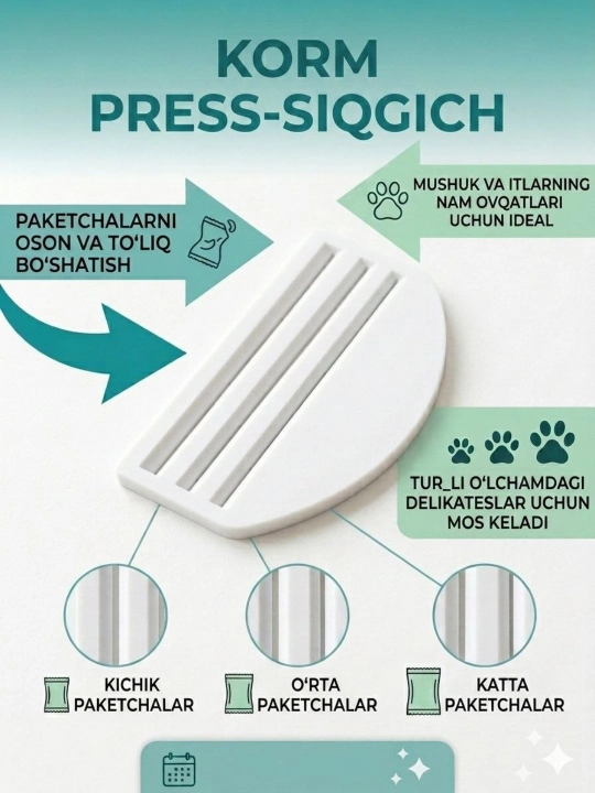 Nam ozuqa uchun press-siqish moslamasi, siqgich, ozuqa dozatori