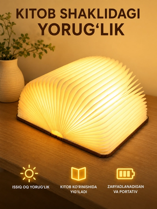 Ночник книга LED Book Lamp складной USB светильник декоративный для спальни