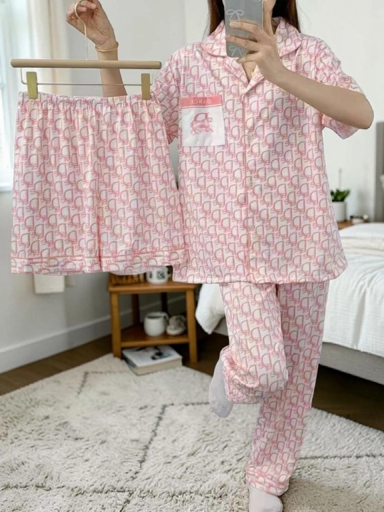 Ayollar pijamasi, uch qismli to‘plam, shim va shortik, uy kiyimi - 