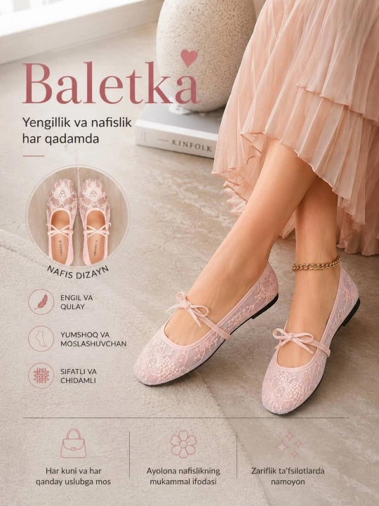 Ayollar uchun baletka, ayollar va qizlar oyoq kiyim, to'rli baletka, qizlar poyabzali