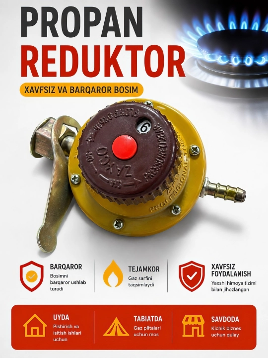 Редуктор газовый с манометром, регулятор давления для баллона пропана и метана - 