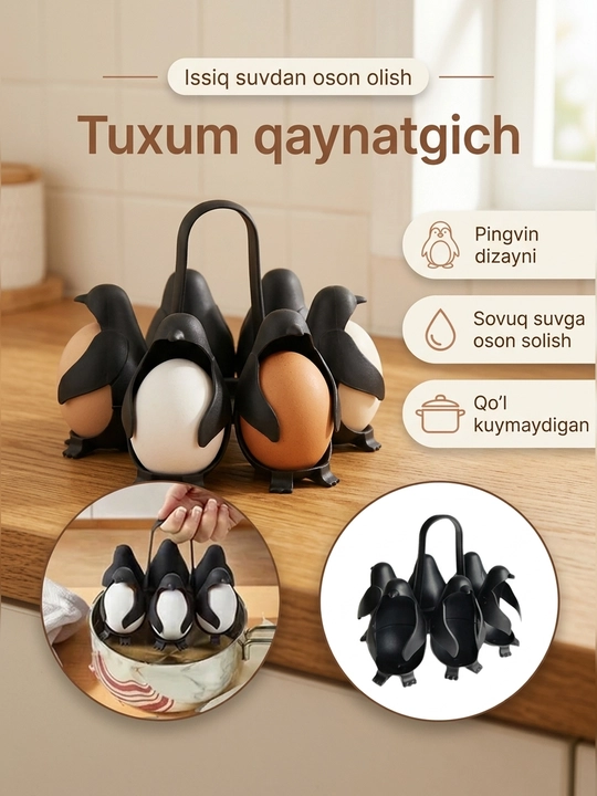 Tuxum qaynatish uchun organayzer, pingvin shaklida, 6 dona tuxum uchun - 