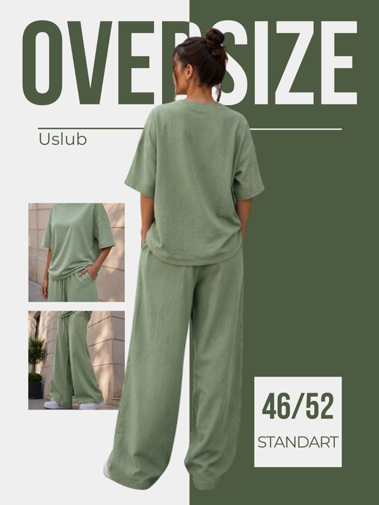 Ayollar uchun zig‘ir matoli dvoyka oversize — yozgi keng shimli kostyum