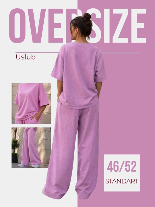 Ayollar uchun zig‘ir matoli dvoyka oversize — yozgi keng shimli kostyum