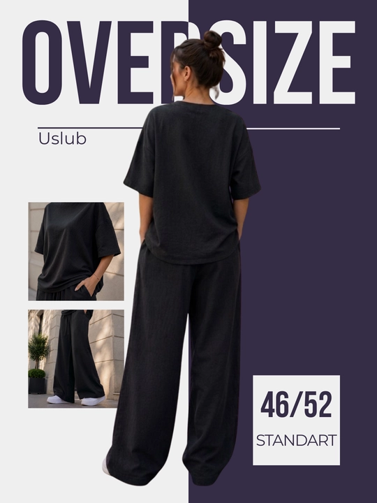 Ayollar uchun zig‘ir matoli dvoyka oversize — yozgi keng shimli kostyum