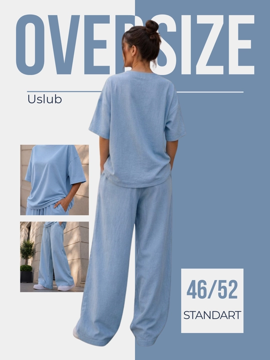 Ayollar uchun zig‘ir matoli dvoyka oversize — yozgi keng shimli kostyum
