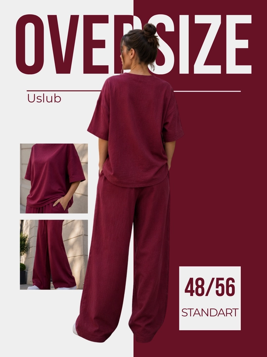 Ayollar uchun zig‘ir matoli dvoyka oversize — yozgi keng shimli kostyum