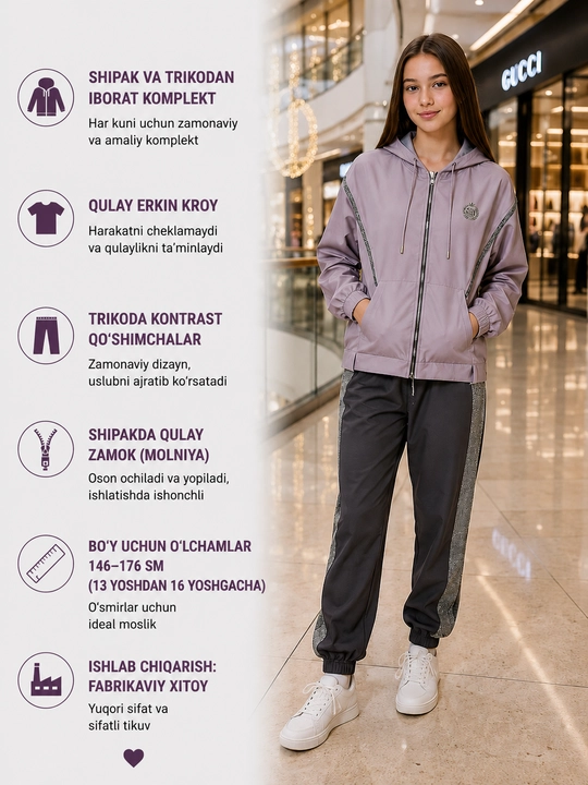 Qizlar uchun trikotaj sport kostyumi