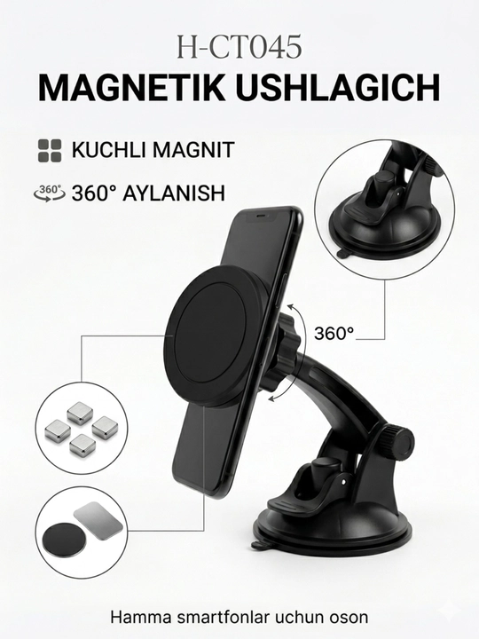 Avto ushlagich, telefon podstavka, magnitli xolder, mashina uchun, magnit xolder, xolder - 