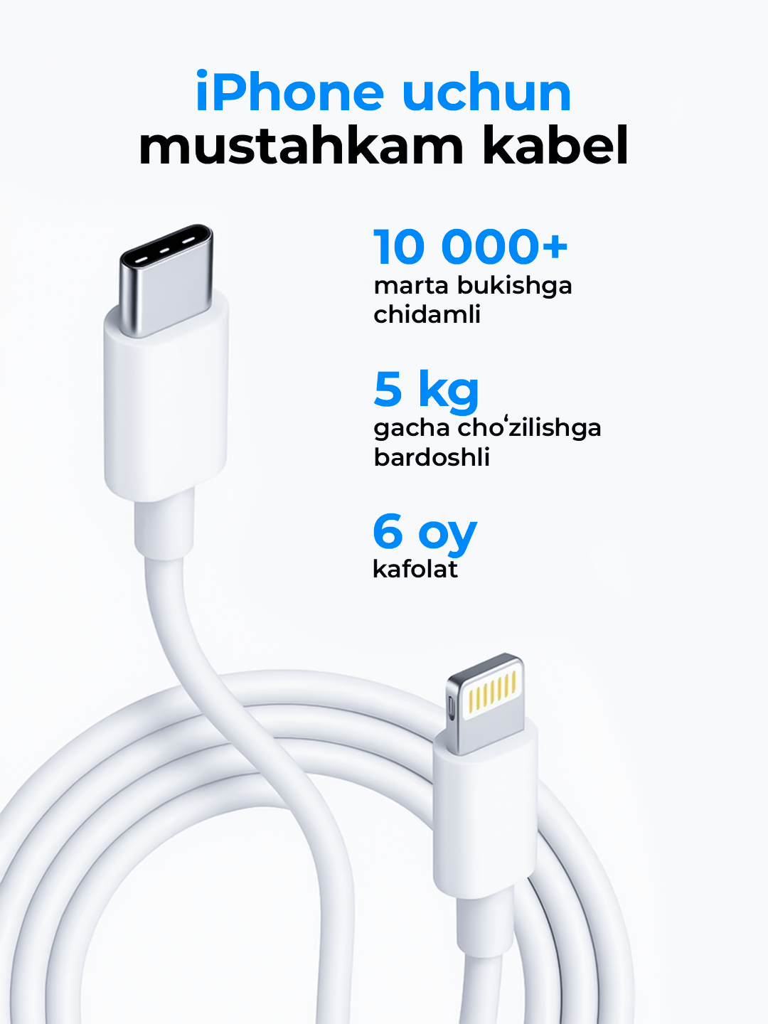 IPhone uchun zaryadchik, zaryadnik tez zaryadlovchi 20 Vt, Type-Cdan Lightning kabel bilan