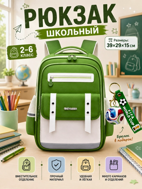 Школьный рюкзак для детей 2–6 классов с брелоком в подарок - 